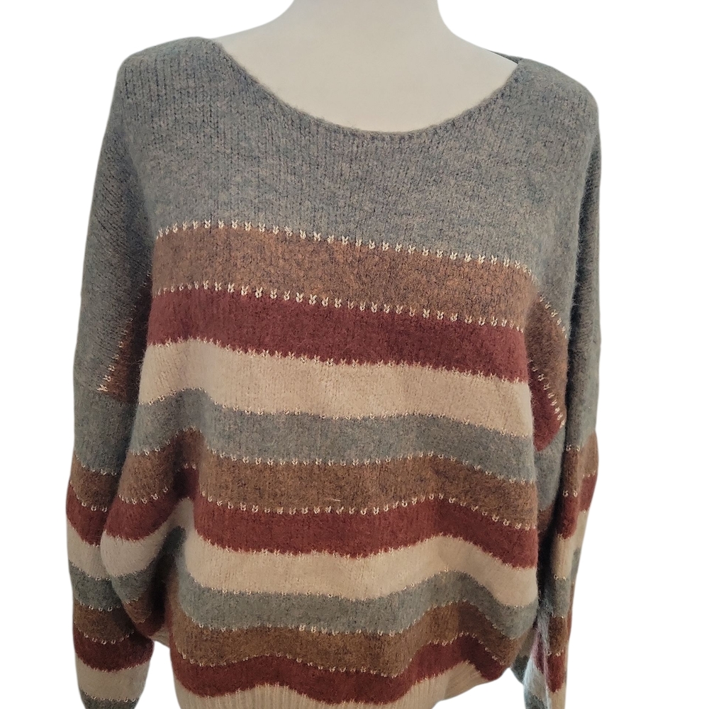 DAVI & DANI Earth Tone Striped Sweater With Sparkle Detail 2XL